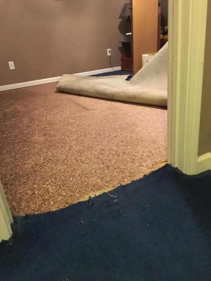 Carpet pad removal revealing water damage during Drying & Dehumidification in Odessa
